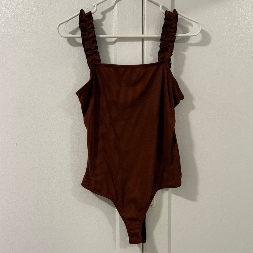 Chocolate Ruffle Strap Bodysuit
